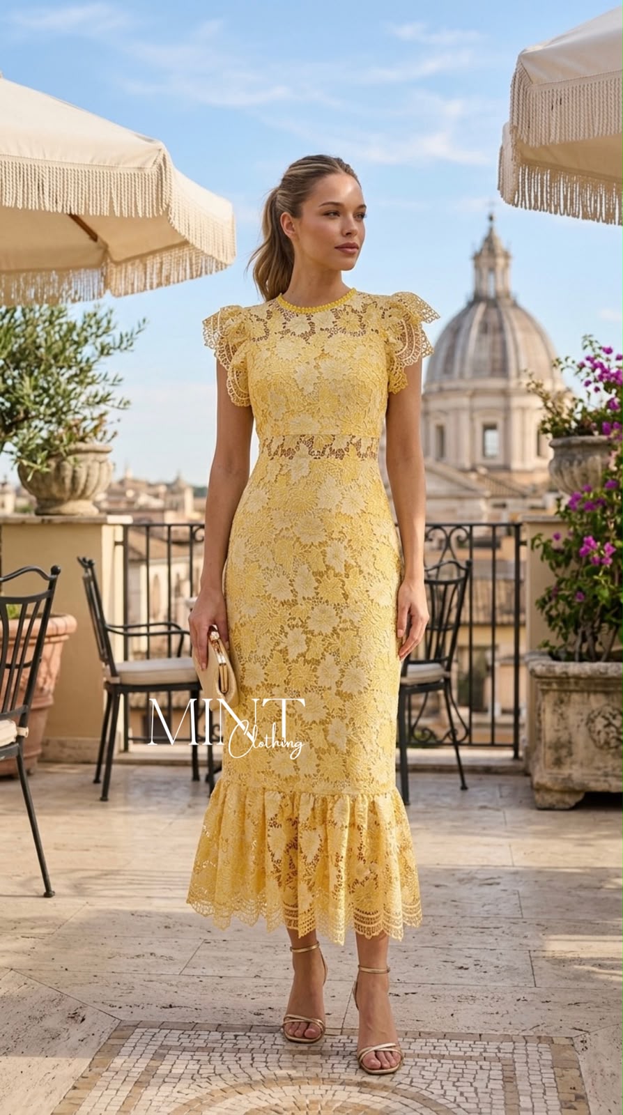 Butter Yellow Crochet Midi Dress