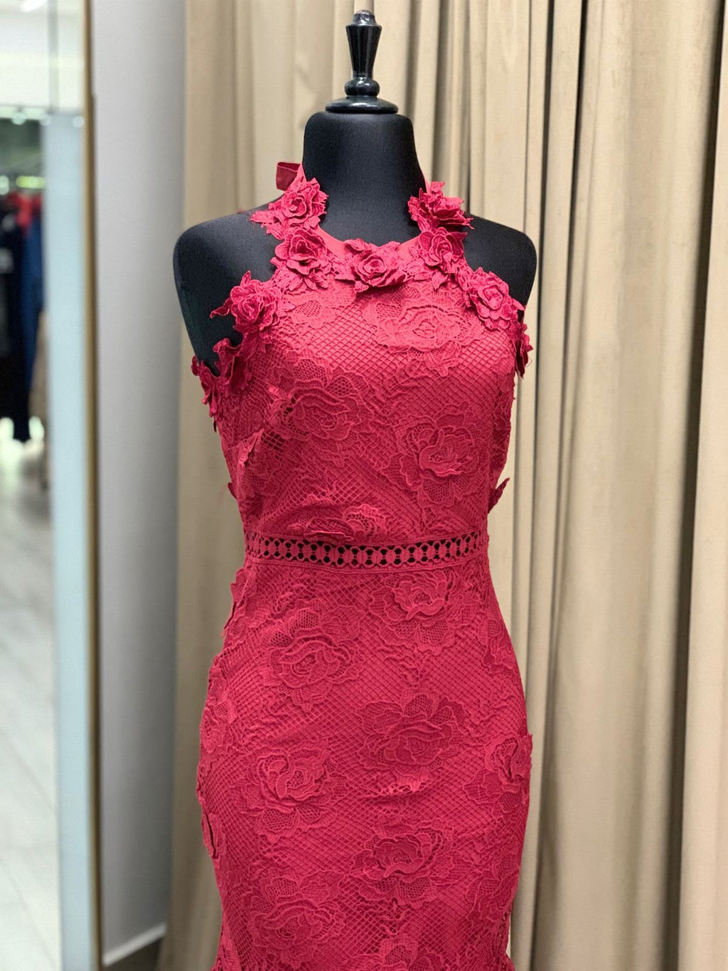 Burgundy Lace Midi Dress