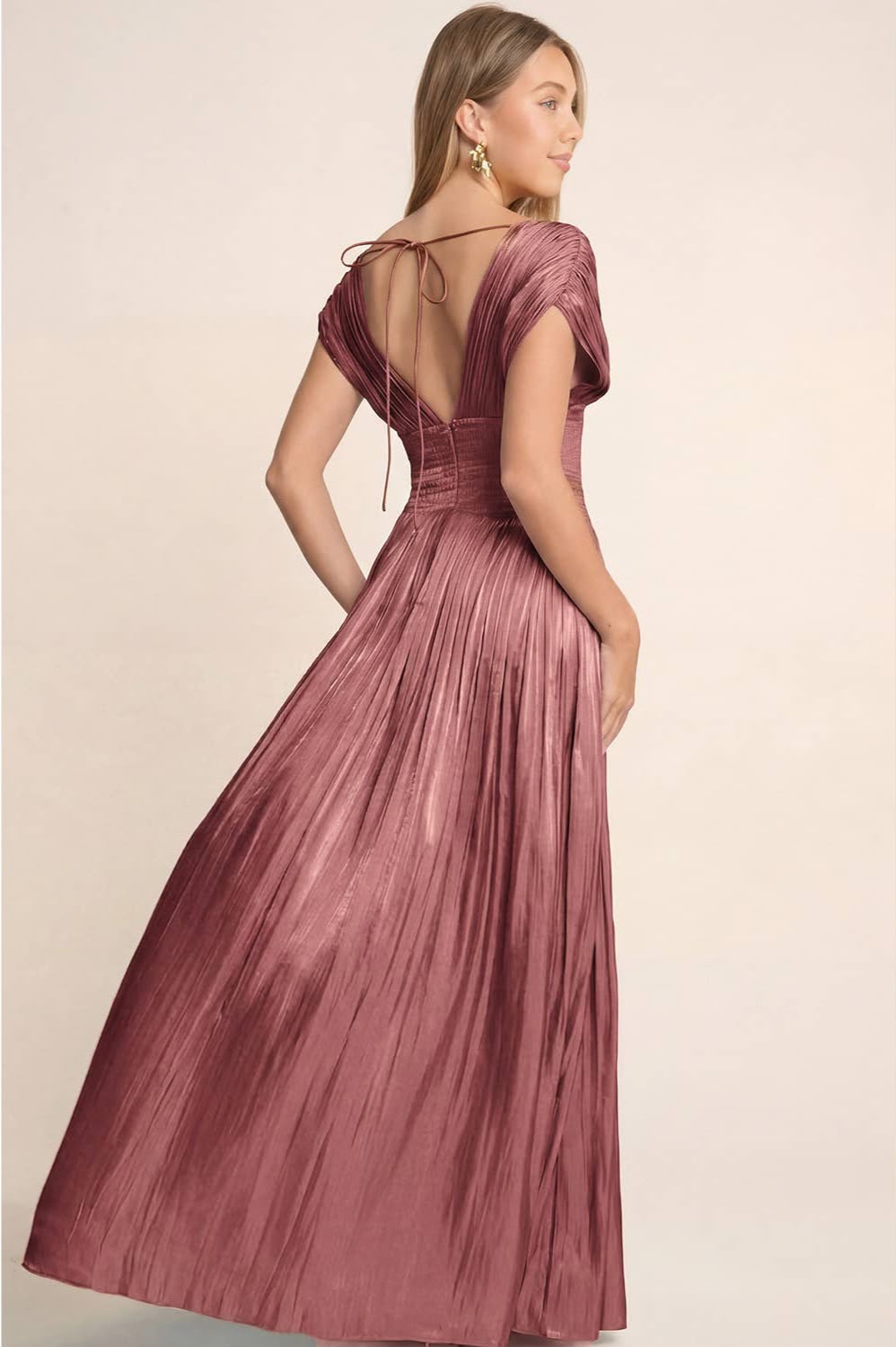 V-Neckline With Cap Sleeves Maxi Dress