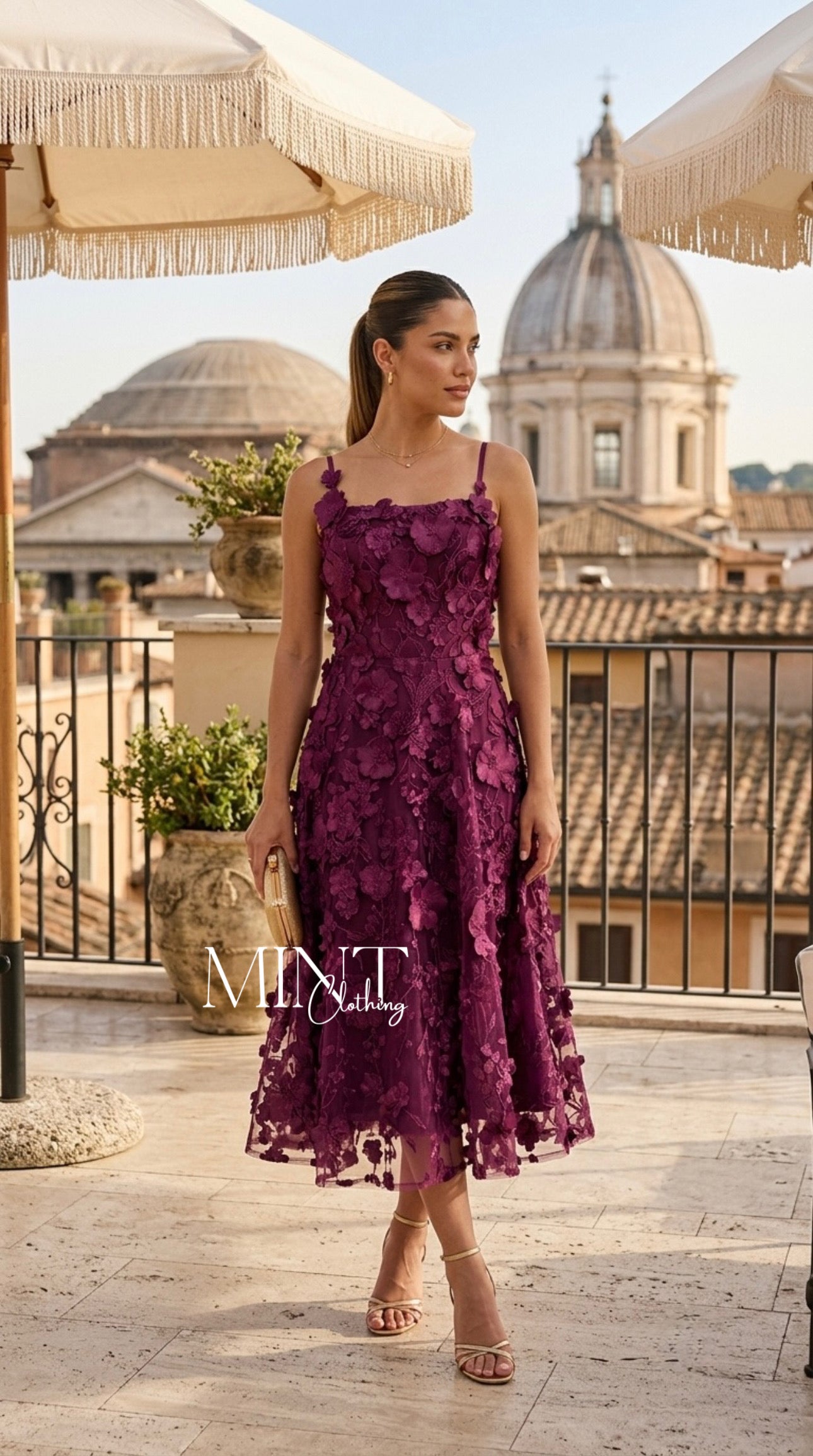 Hannia 3D Flower Midi Dress