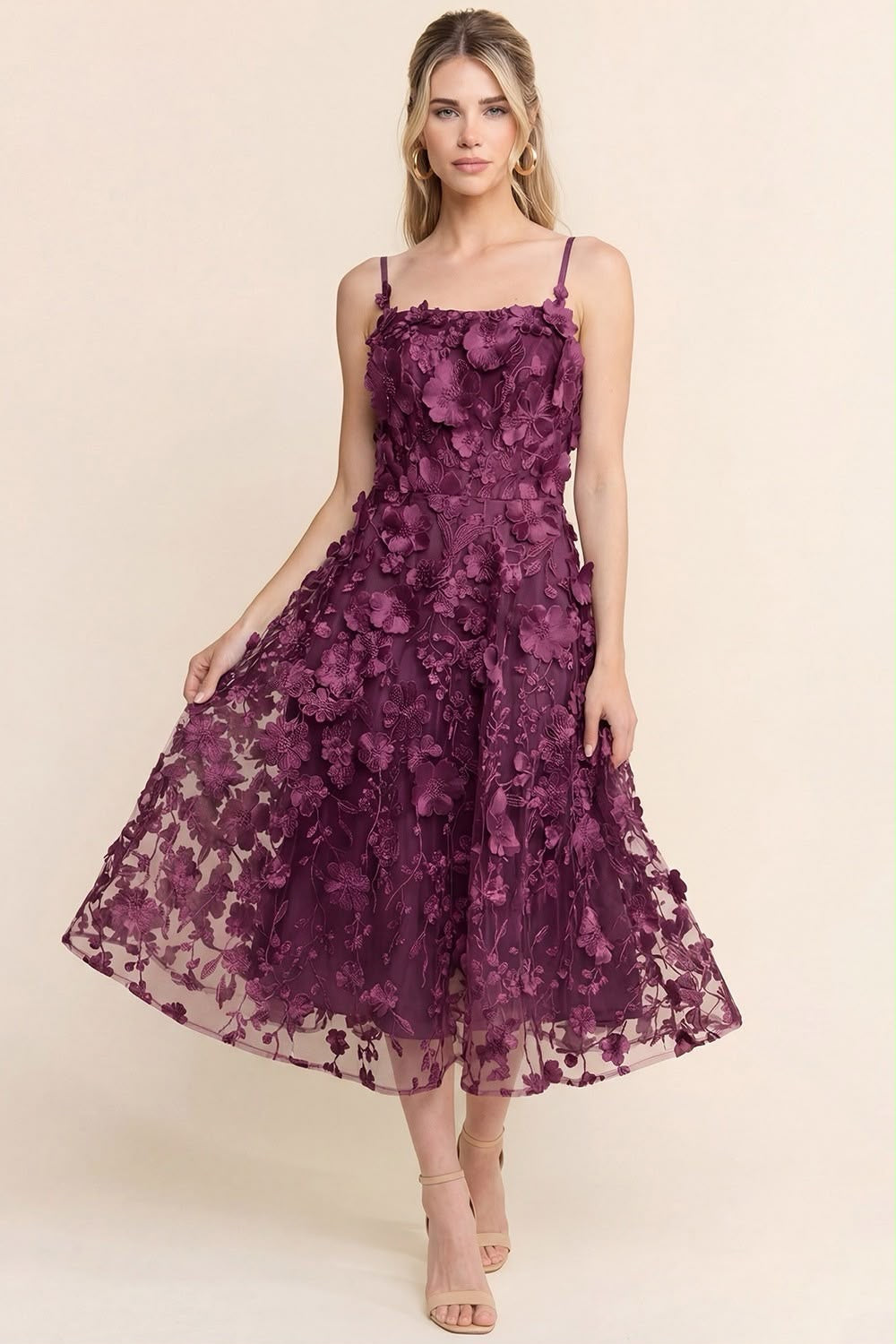 Hannia 3D Flower Midi Dress