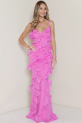 Shimmery Cascade Ruffled Tiered Maxi Dress
