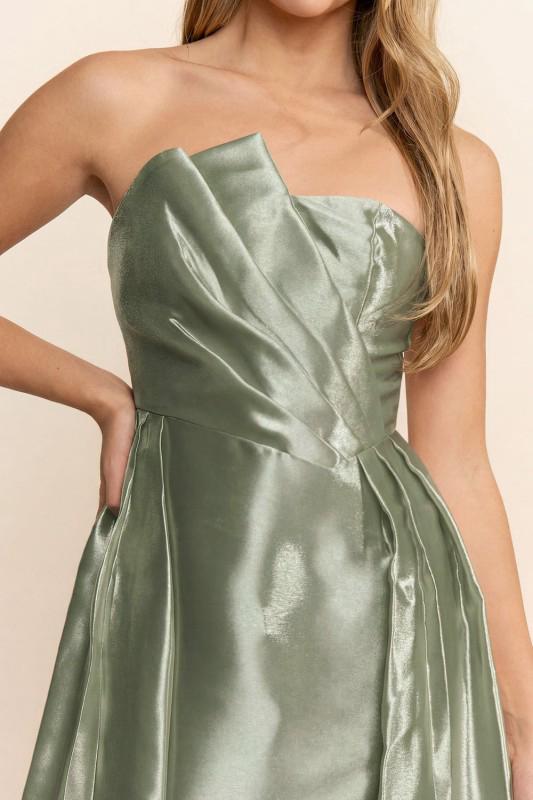 Shiny Organza With Slit Maxi Dress