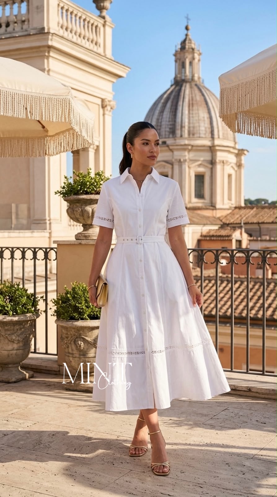 Woven Off White Midi Dress