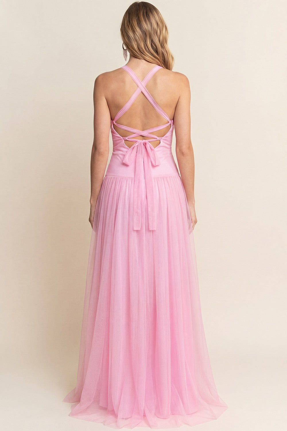 Halter Neck Tie Sleeveless Fitted Bodice A-Line