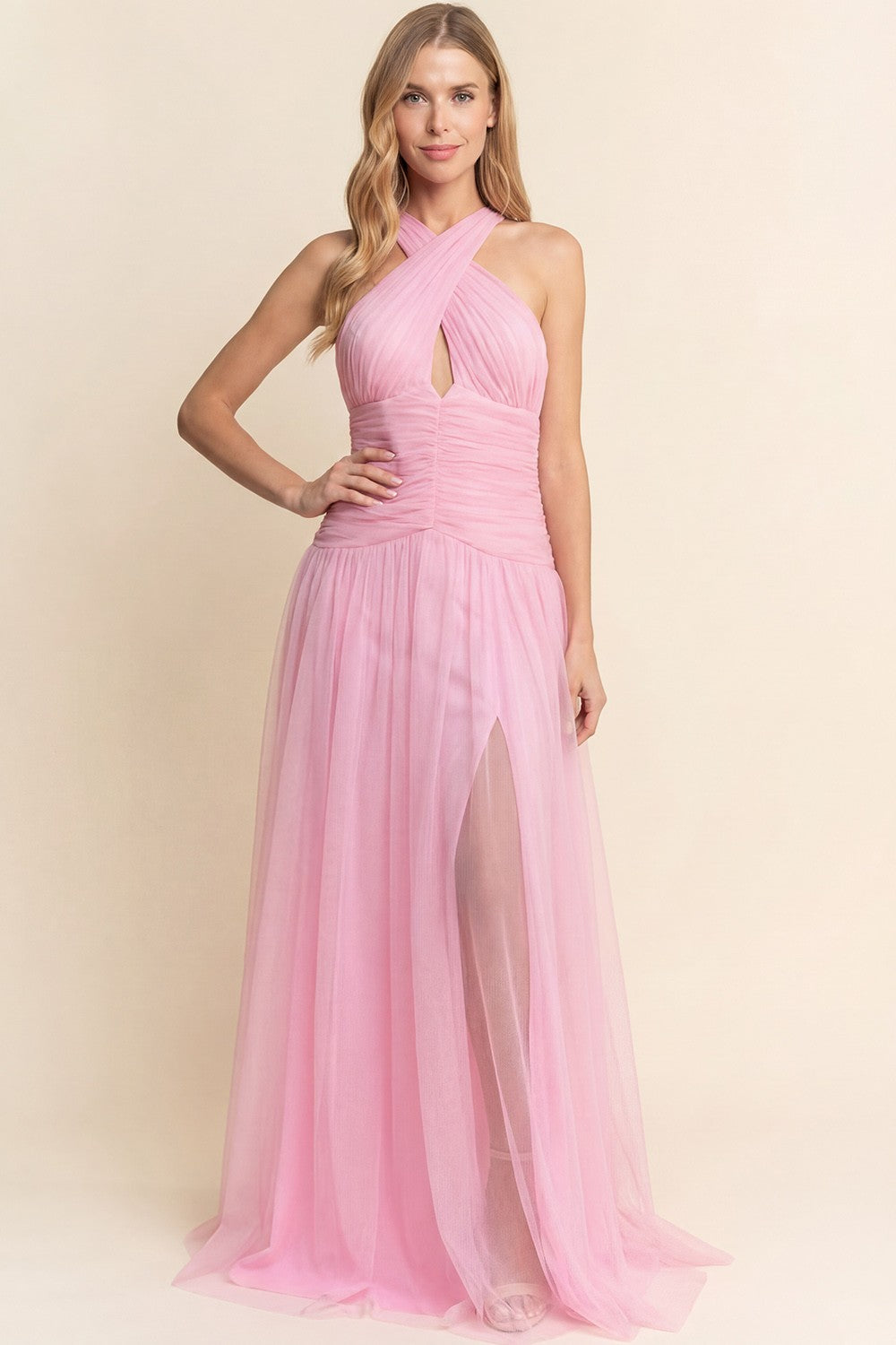 Halterneck Tie Sleeveless Fitted Bodice A-line