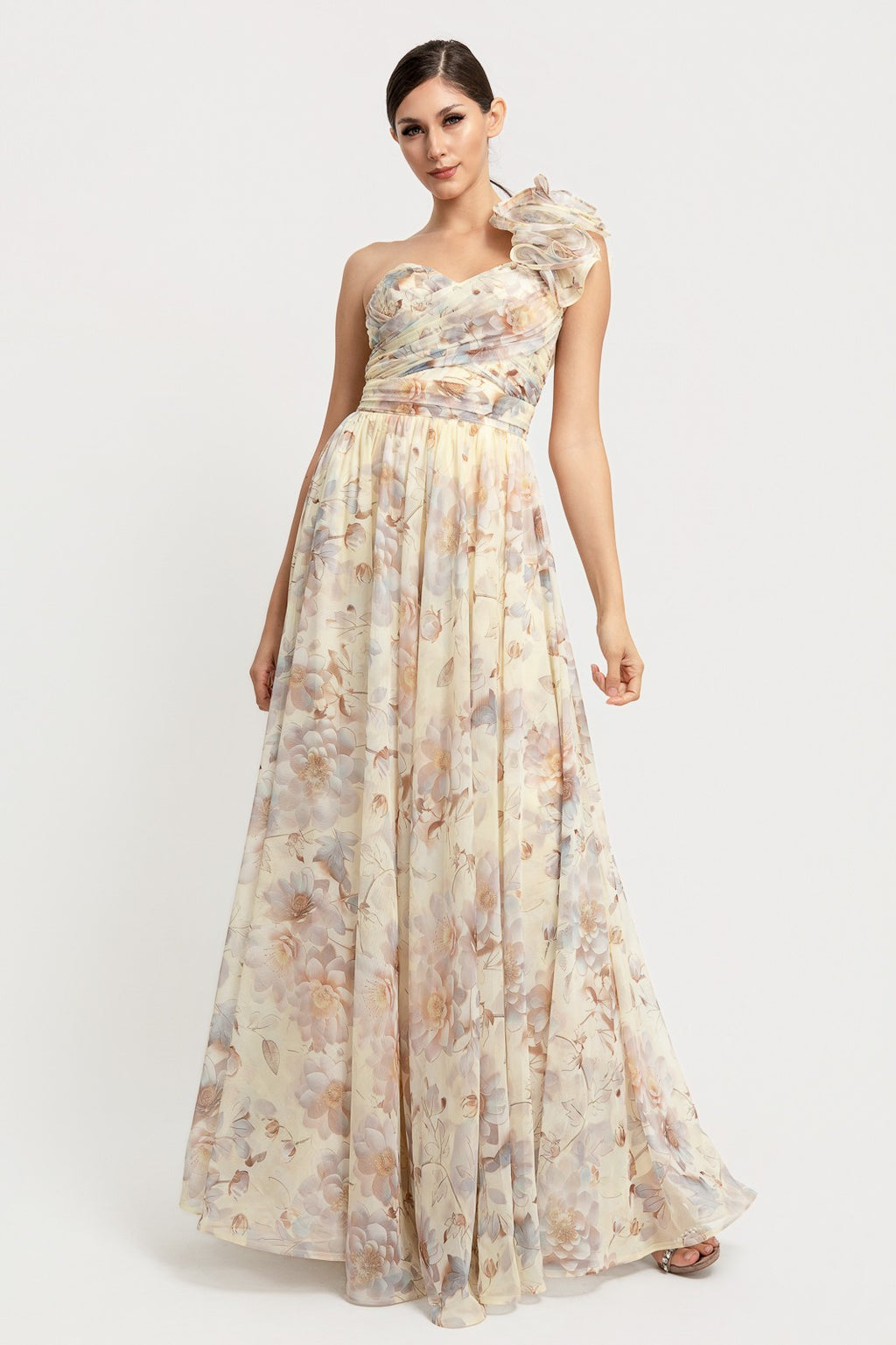 Shoulder Ruffle Back Lace Up Corset Floral Dress