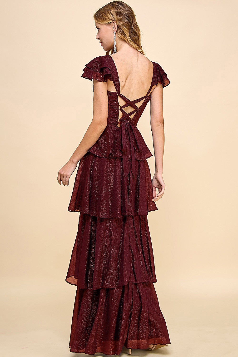 Lurex Flutter Tiered Maxi Dress