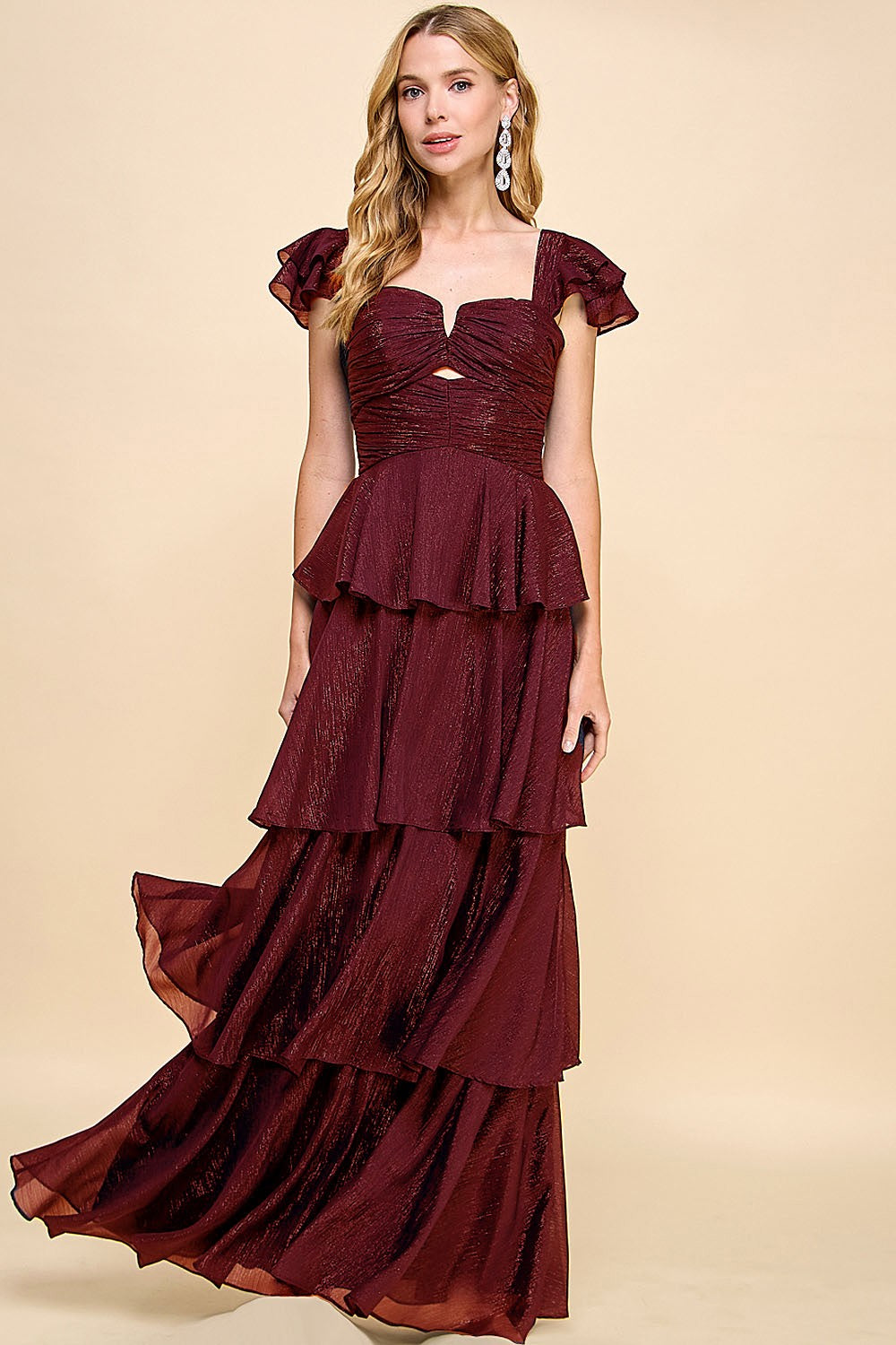 Lurex Flutter Tiered Maxi Dress