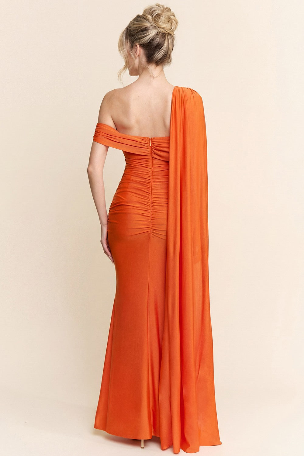 Off Shoulder Draped Shirring Slit Side Maxi Dress
