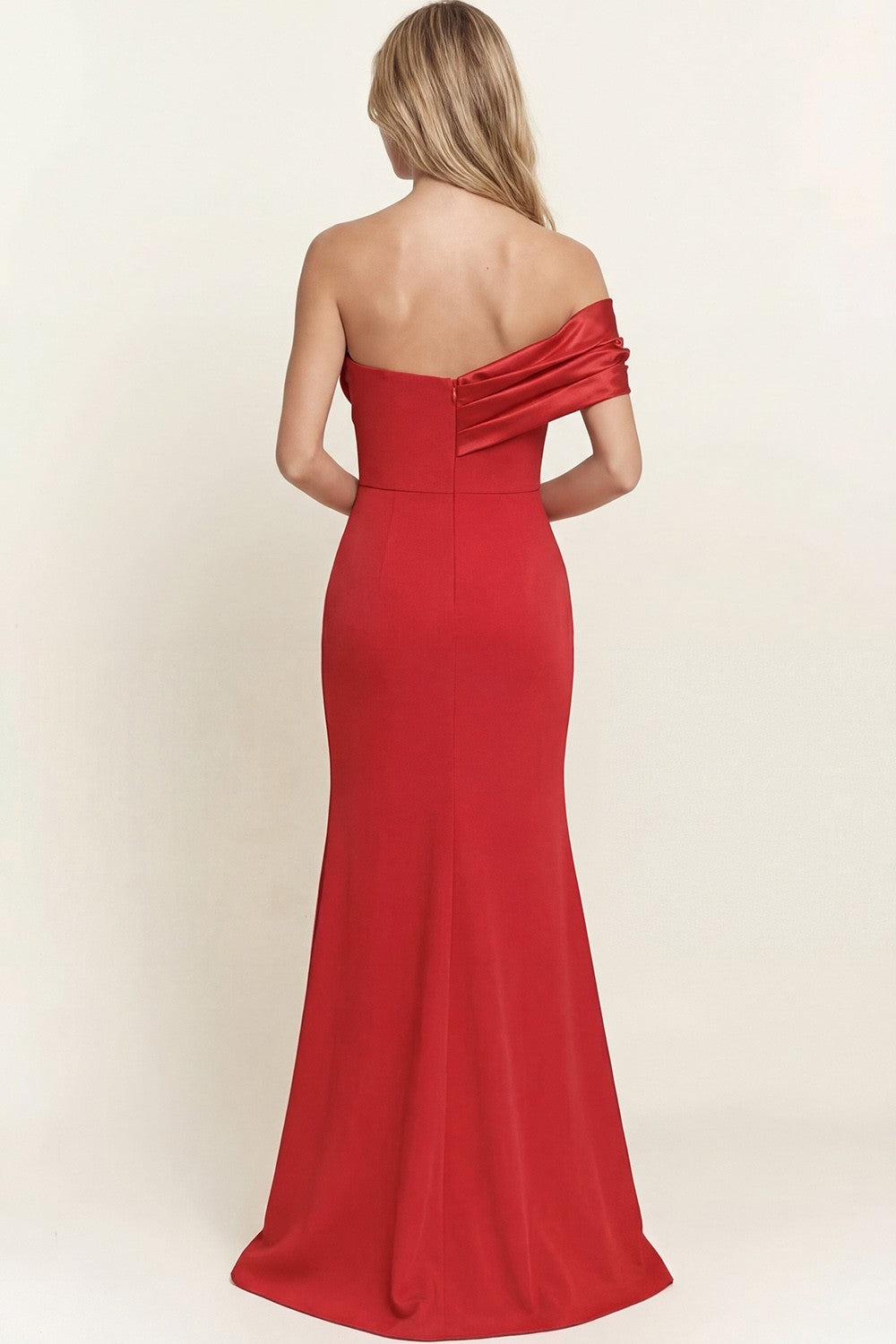 Liquid Satin Off Shoulder Detail Slit Maxi Dress