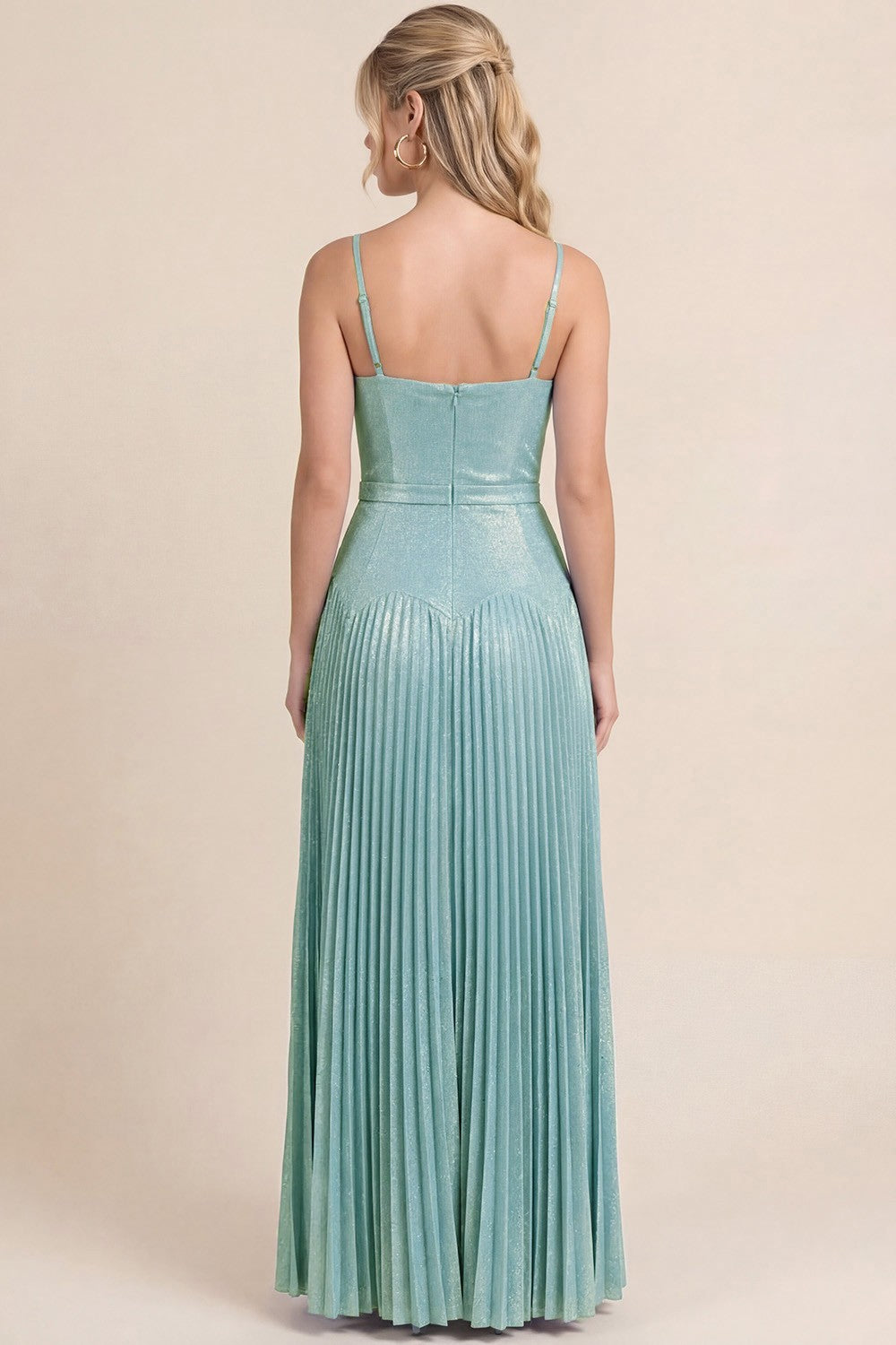 Sleeveless Pleated Glitter Maxi Dress