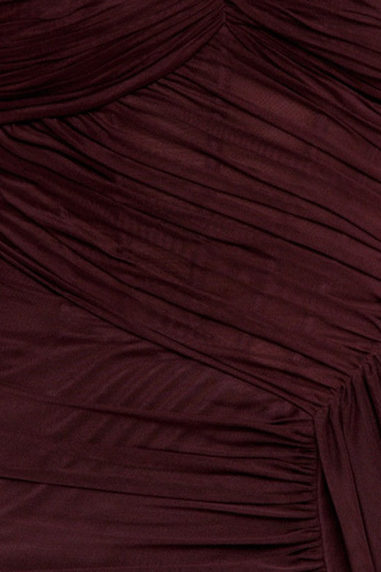 Wine Ruched Mermaid Maxi Dress