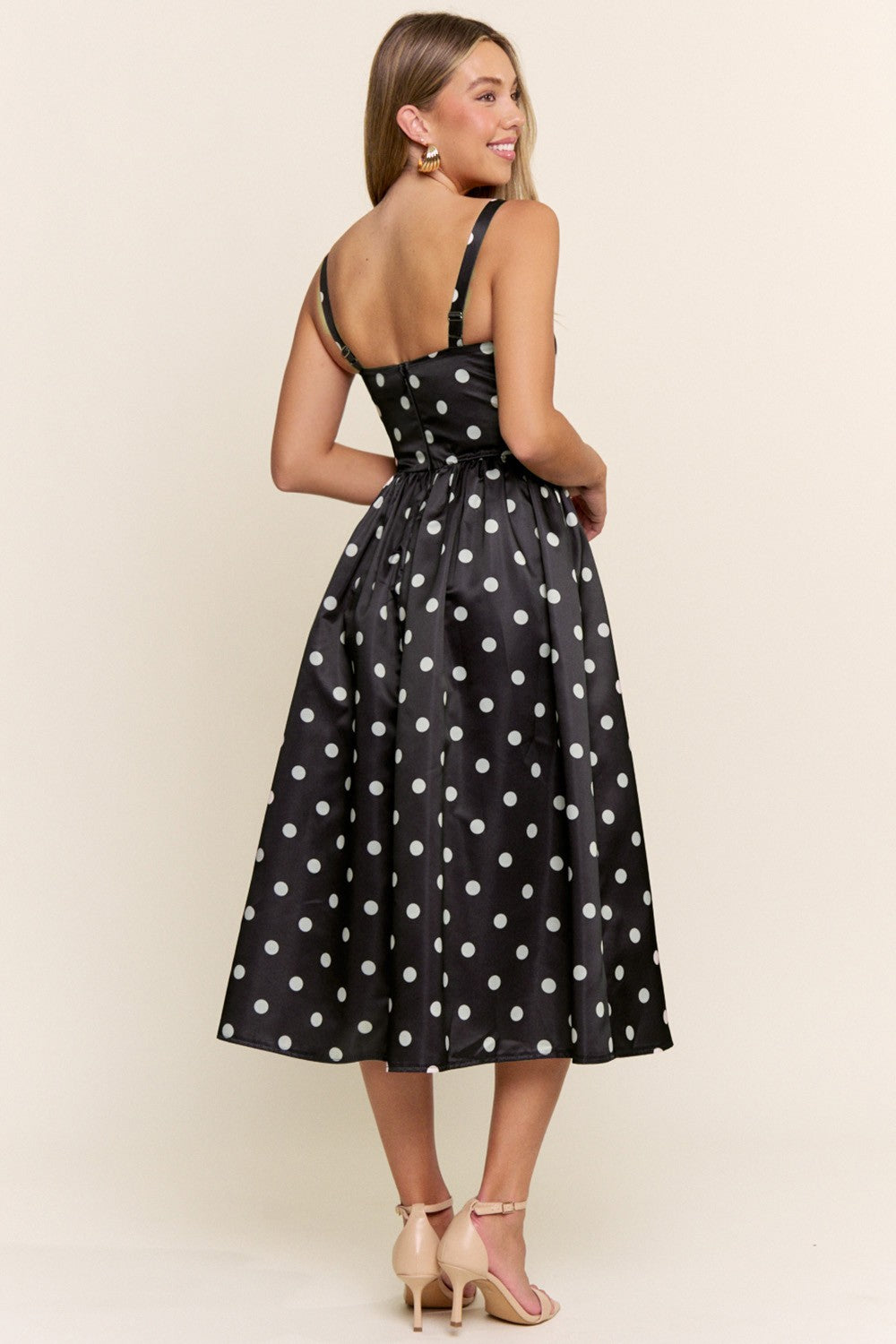 Elastic Back Polka Dot Midi Dress