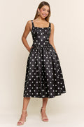 Elastic Back Polka Dot Midi Dress