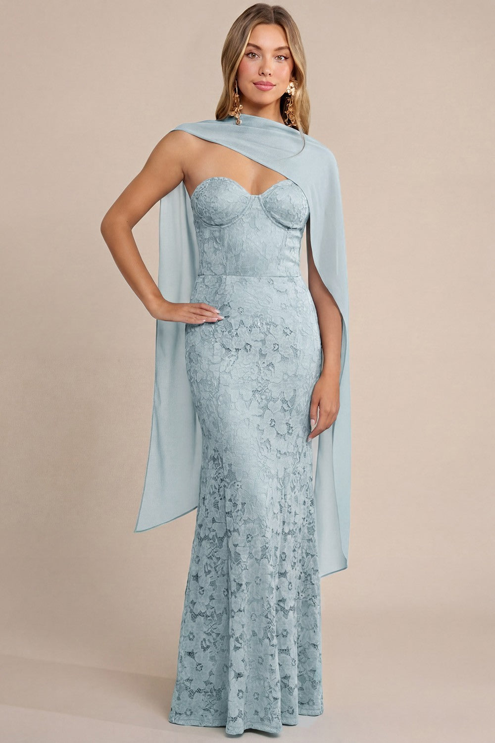 Baby blue Lace Maxi Dress