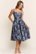 Floral Jacquard Midi Dress With Pockets
