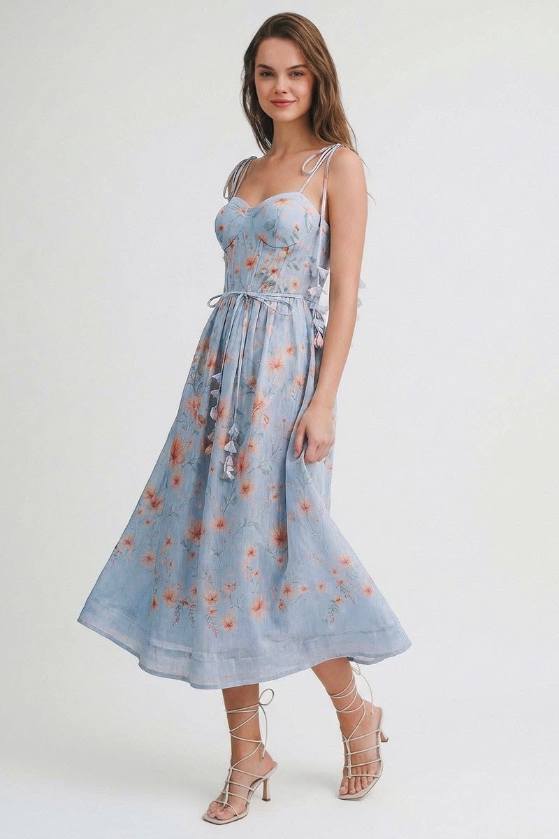 Sky Blossom Midi Dress
