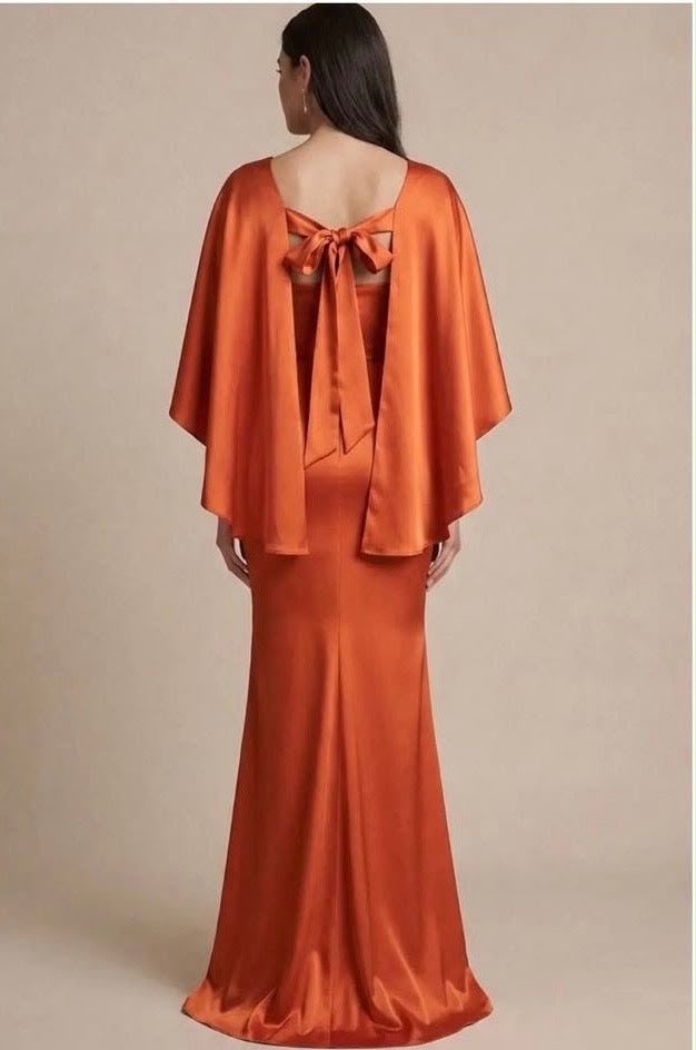 V Neck Satin Bias Maxi With Matching Removable Cape