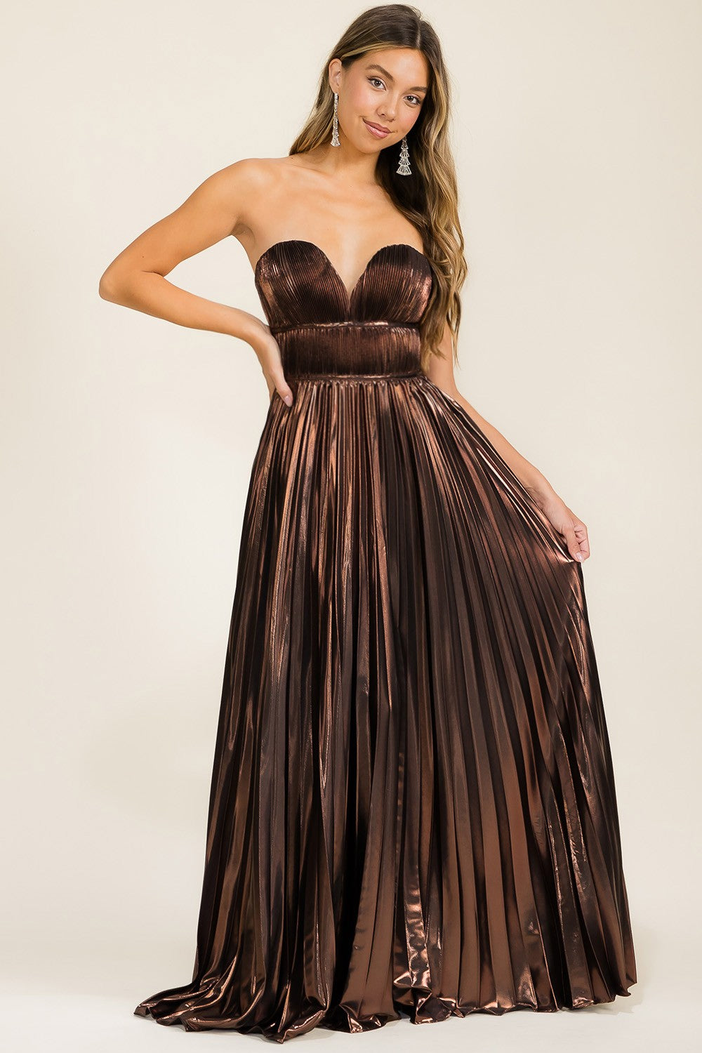 Stretch Lurex Pleated Maxi Dress