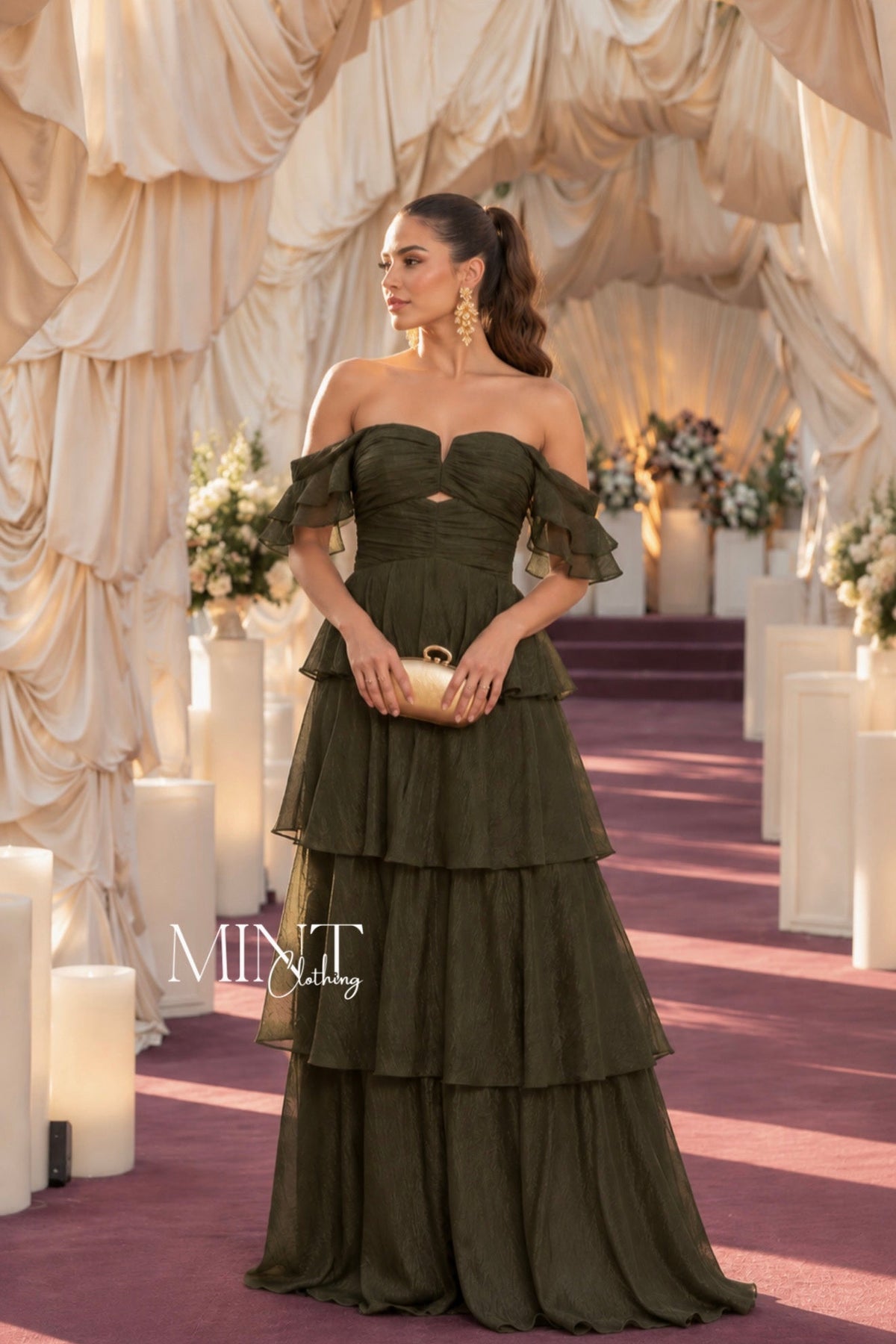 Jillian Dark Olive Maxi Dress