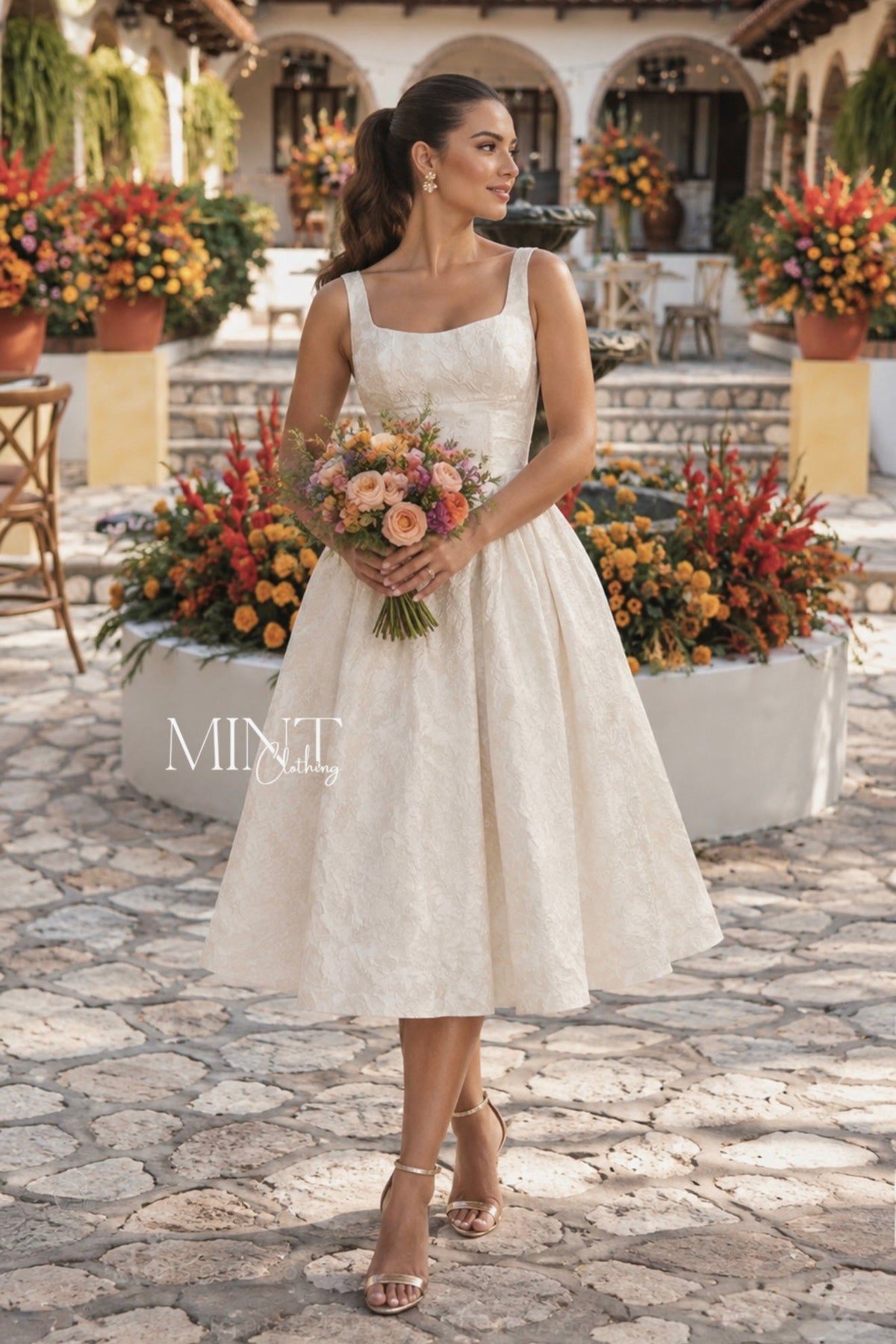 Isabelle Ivory Jacquard Midi Dress