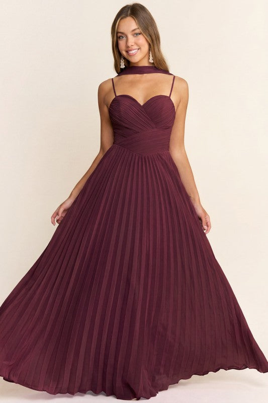 Bordeaux Pleated Gown