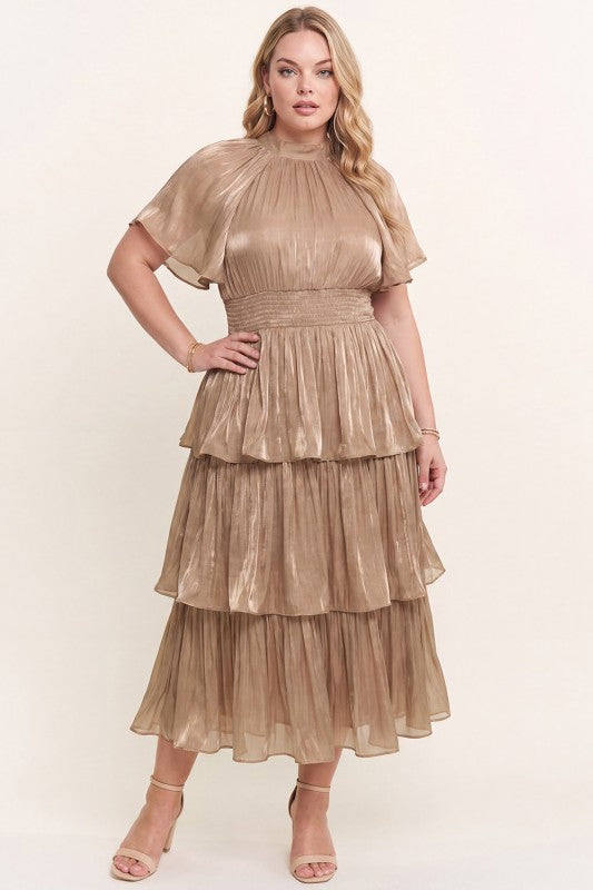 Sadia Champagne Midi Dress (Plus Size)