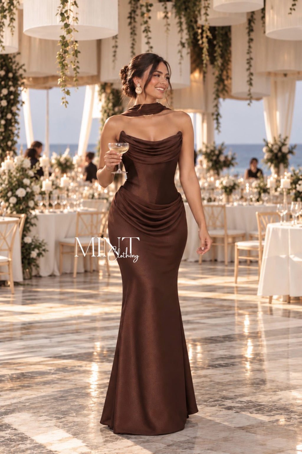 Alia Chocolate Corset Maxi Dress