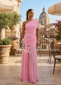 Rosé Draped One-Shoulder Gown