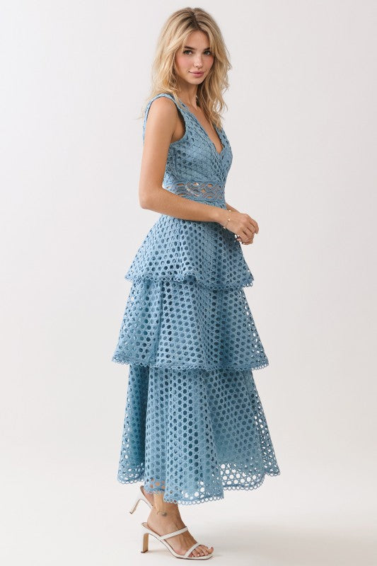 Azzurra Lace Tiered Midi Dress
