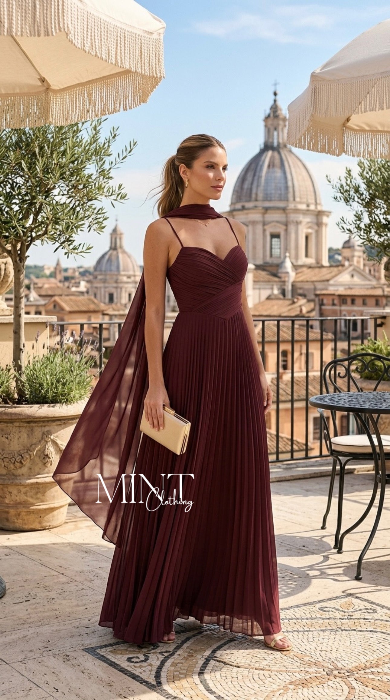 Bordeaux Pleated Gown