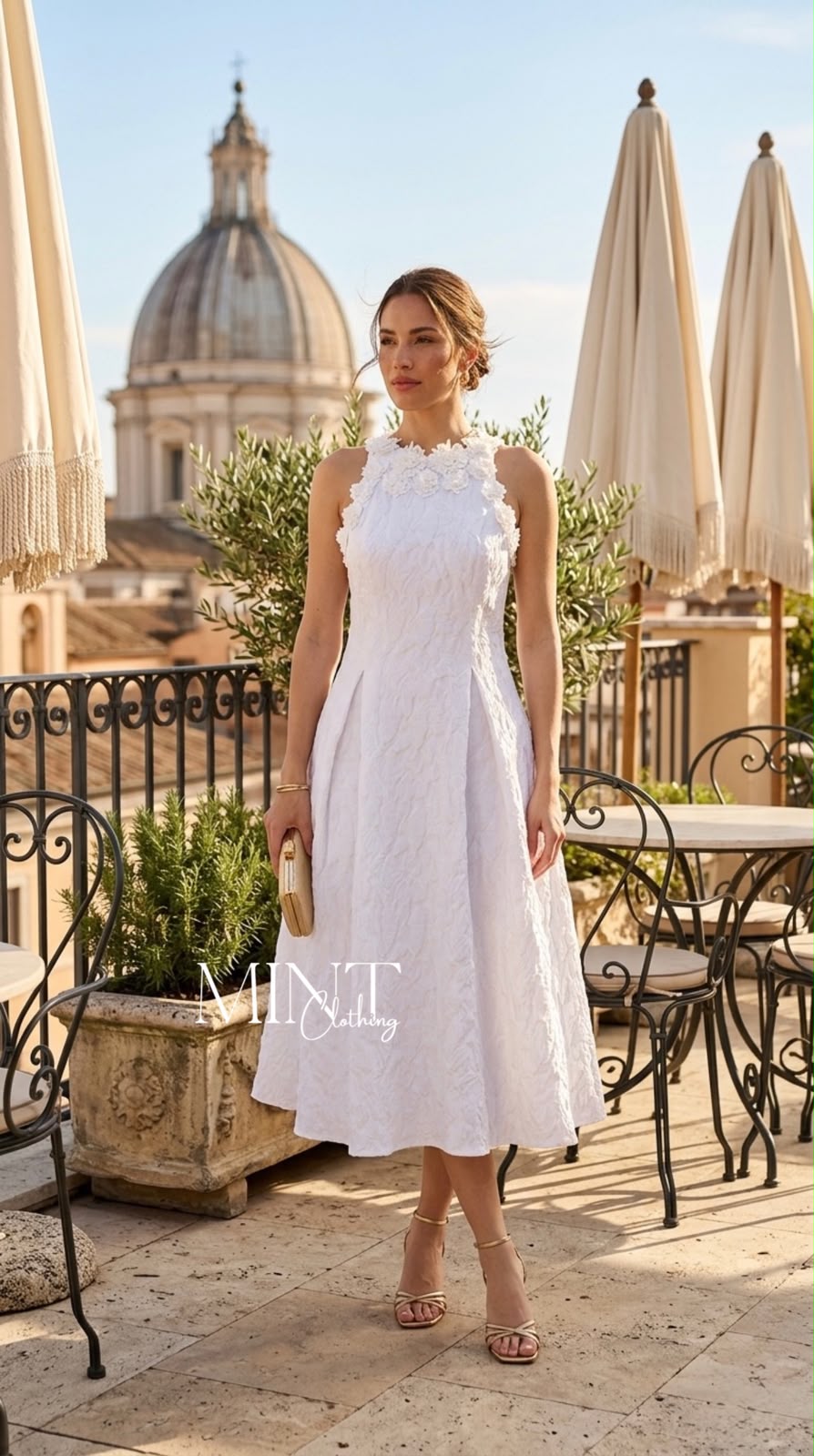 Romantic Floral 3d Flower Halter Midi Dress