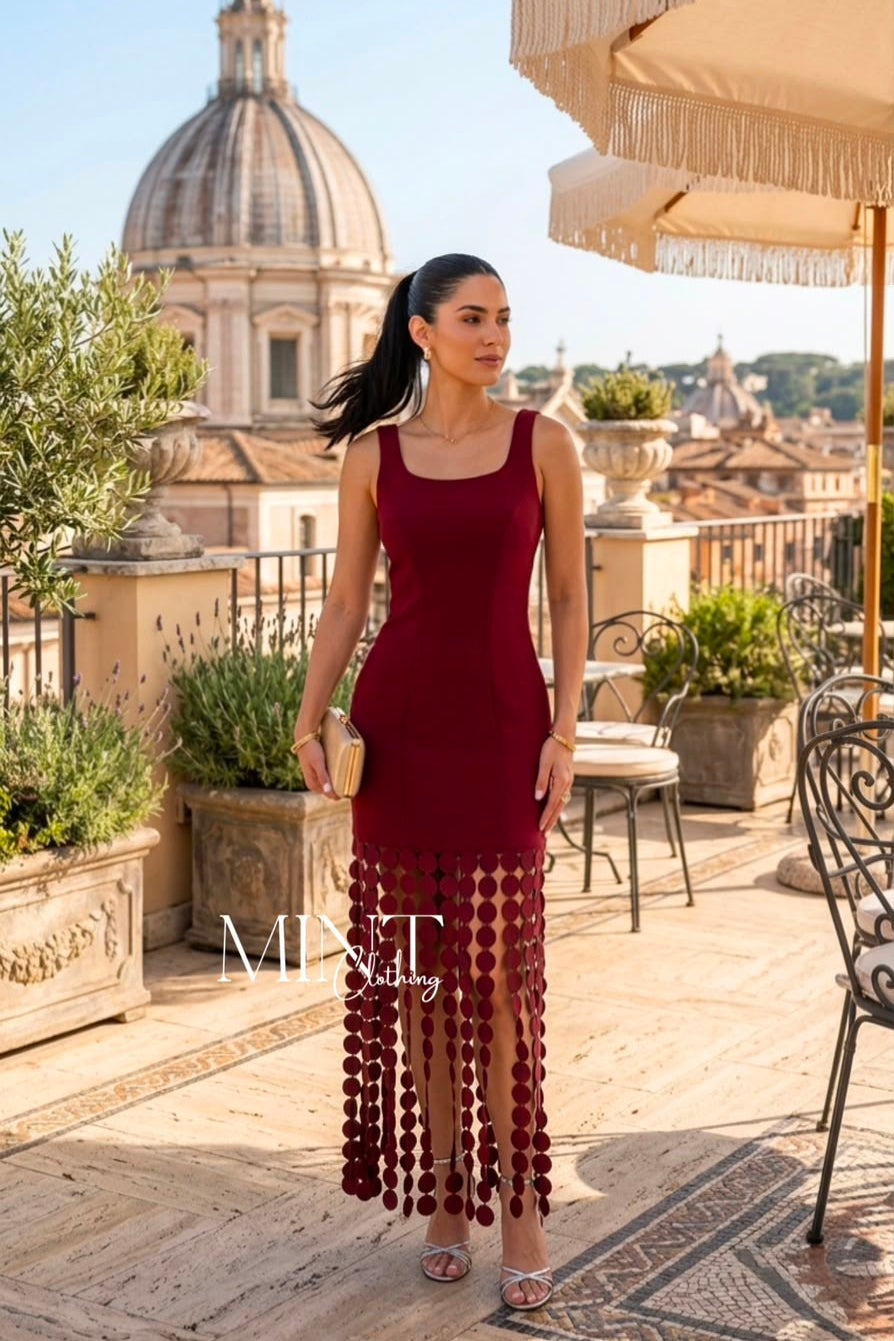 Crimson Allure Midi Dress