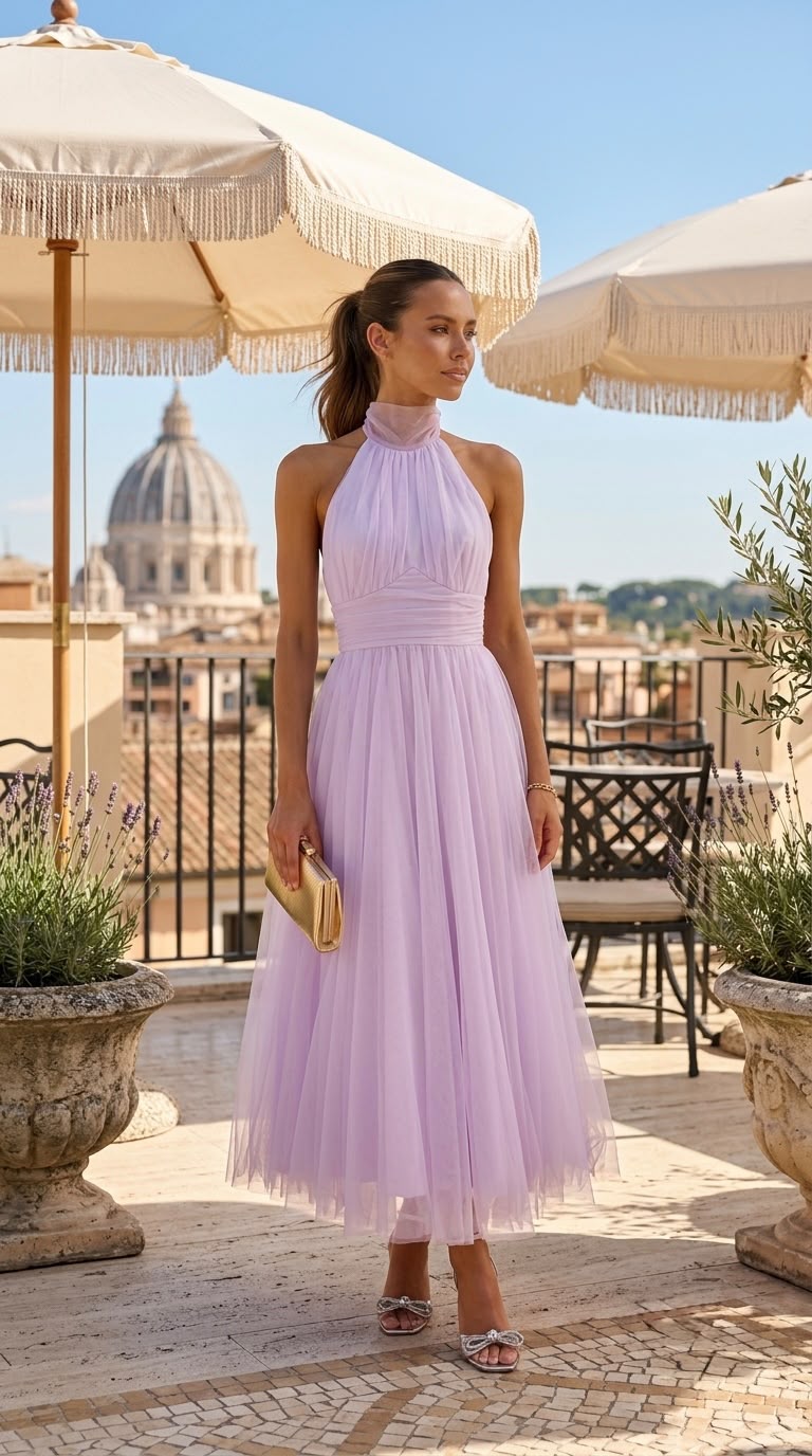 Lavender Étoile Tulle Midi Dress