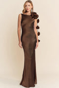 Chocolate Satin Maxi Dress