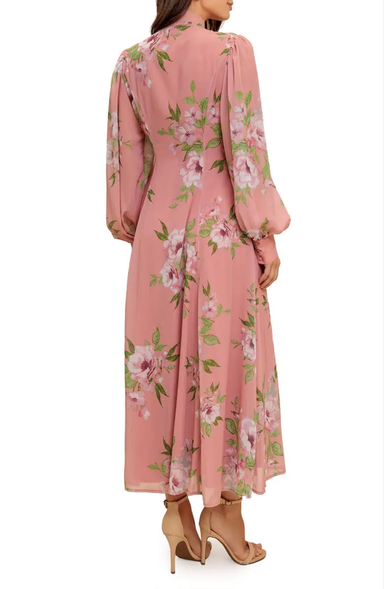 Rosé Camellia Bow Midi Dress
