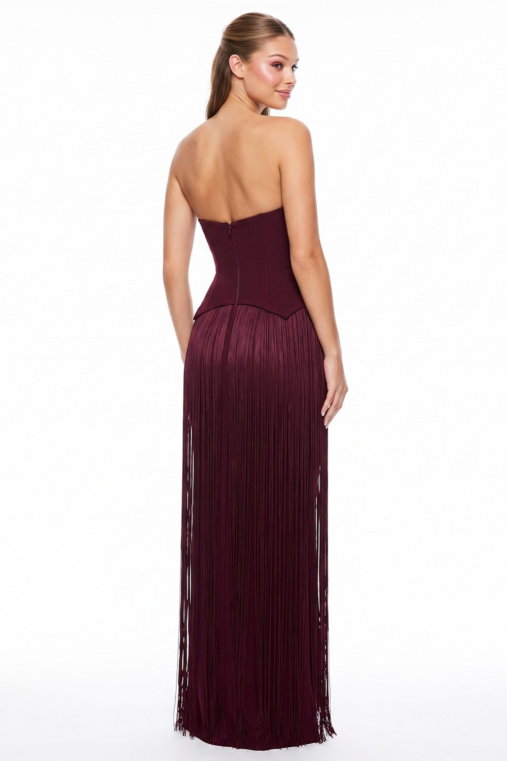 Magnolia Burgundy Fringed Maxi Dress