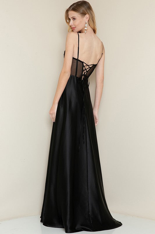 Noir Corset Satin Gown