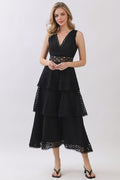 Bernice Black Lace Tiered Midi Dress
