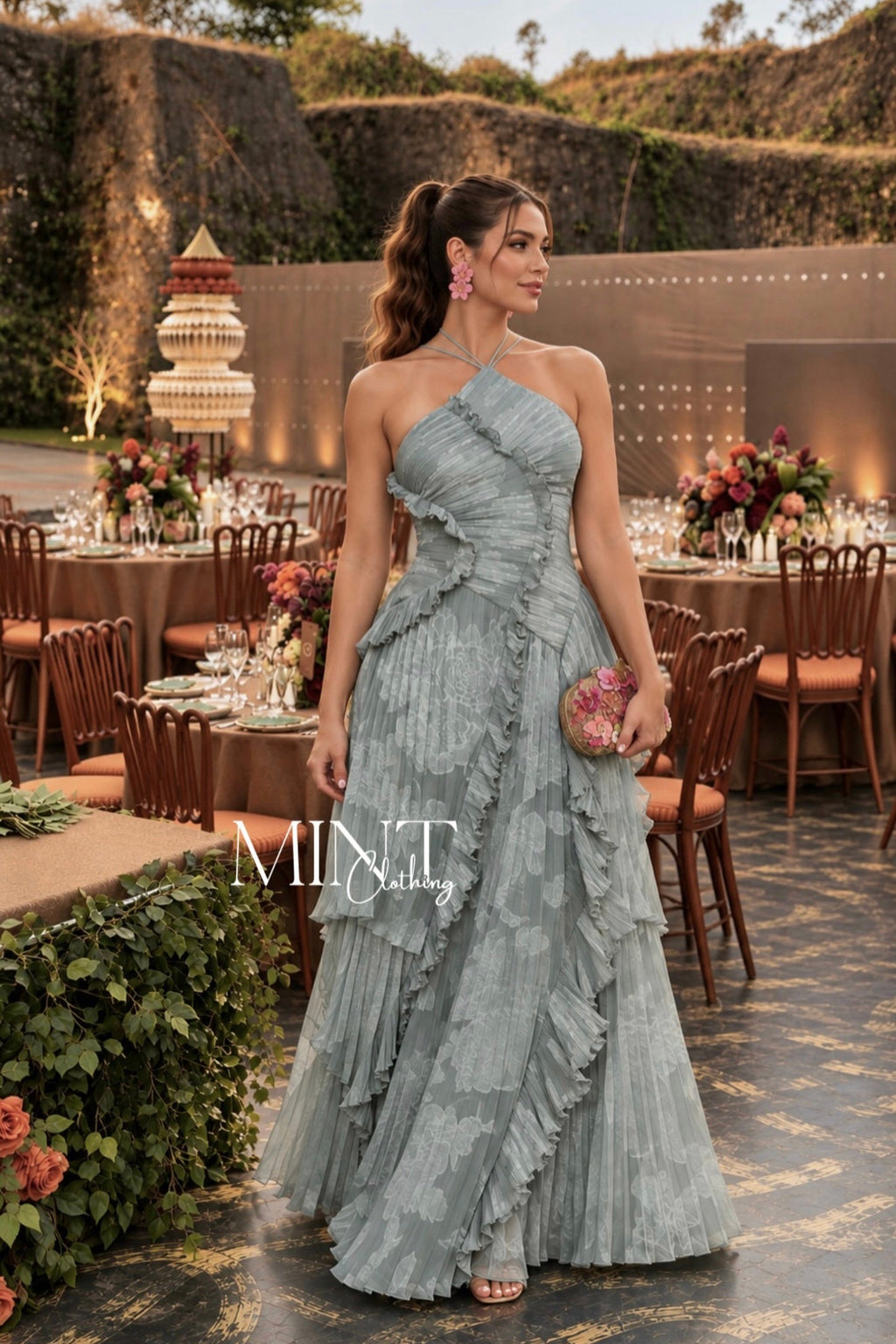 Cassandra Dusty Blue Maxi Dress