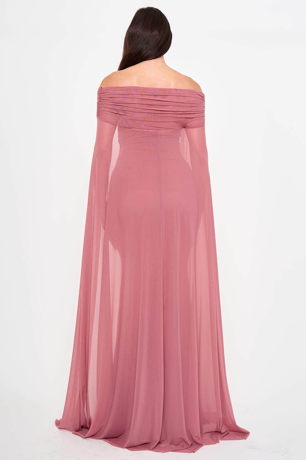 Rosé Draped Cape Gown