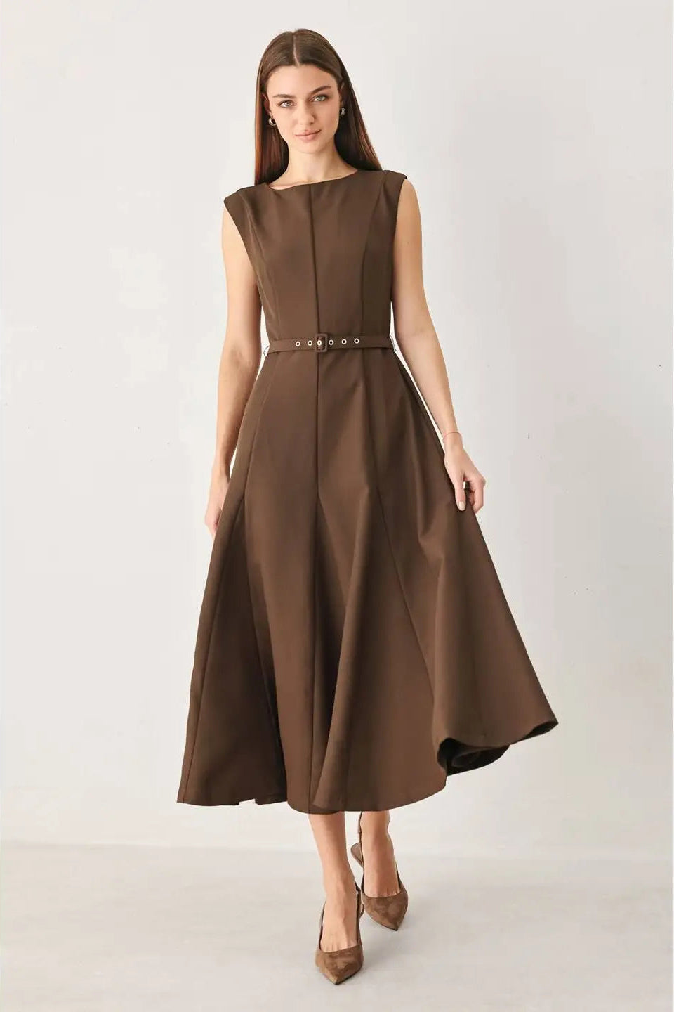 Carola Brown Midi Dress