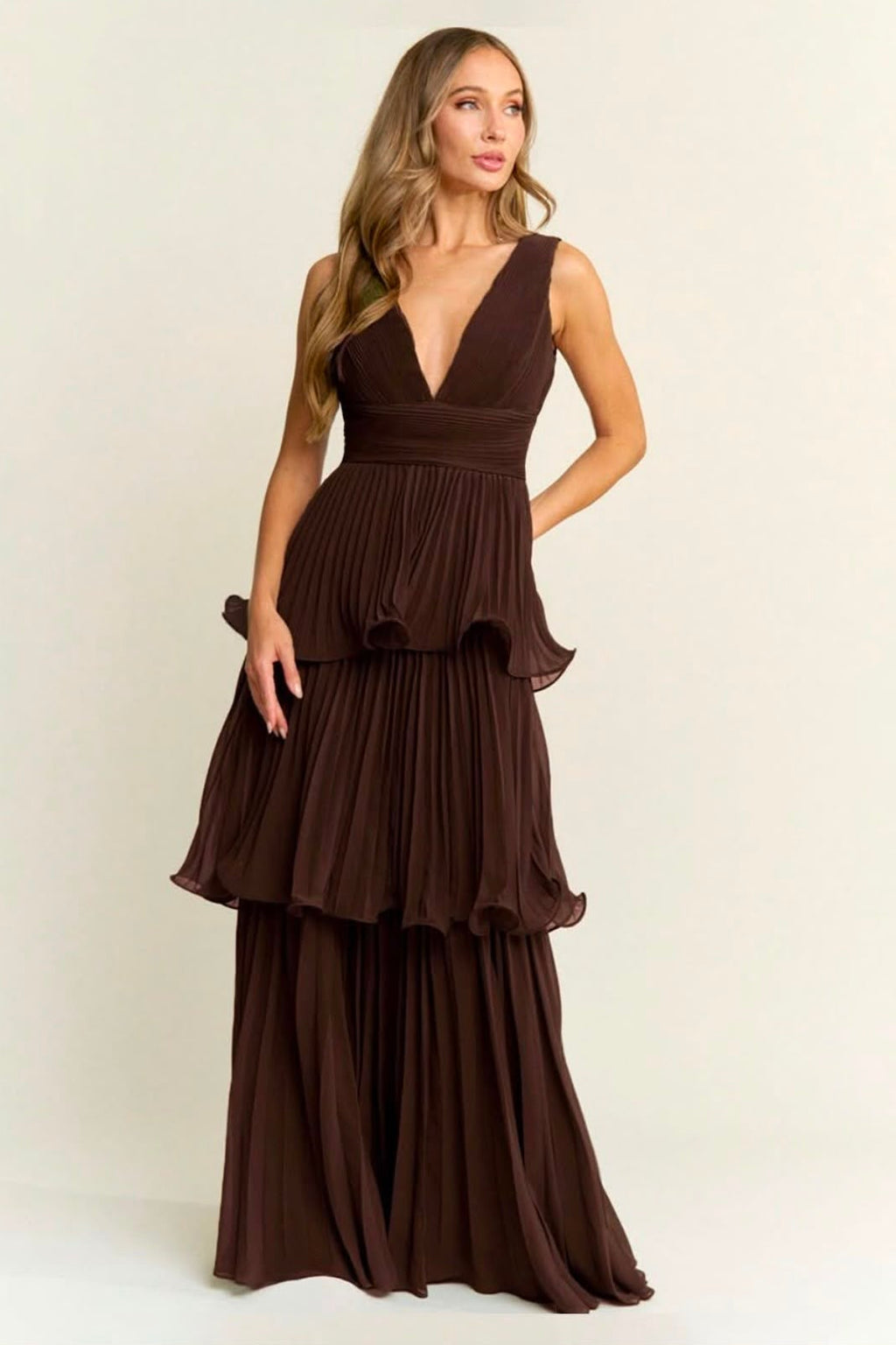 Chocolate Ruffled Maxi Dress