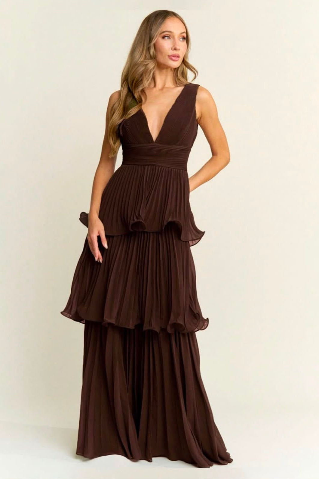 Chocolate Ruffled Maxi Dress