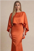 V Neck Satin Bias Maxi With Matching Removable Cape