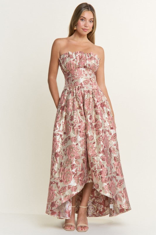 Amara Blush Pink/Gold High Low Maxi Dress