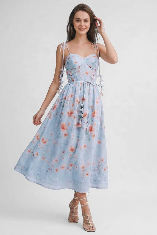 Sky Blossom Midi Dress