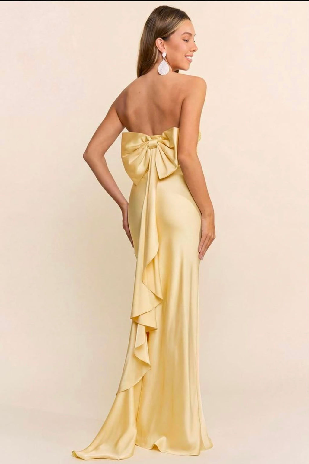 Butter Yellow Satin Maxi Dress