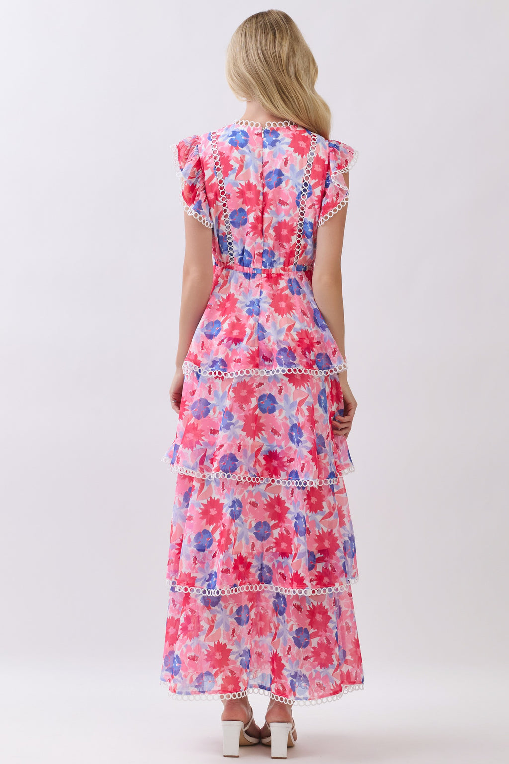 Trim Detail Tiered Print Dress